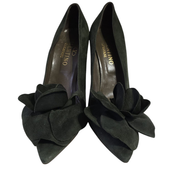 Moss Green Suede Floral Valentino pumps sz 39.5 / 8.5 - Picture 2 of 9